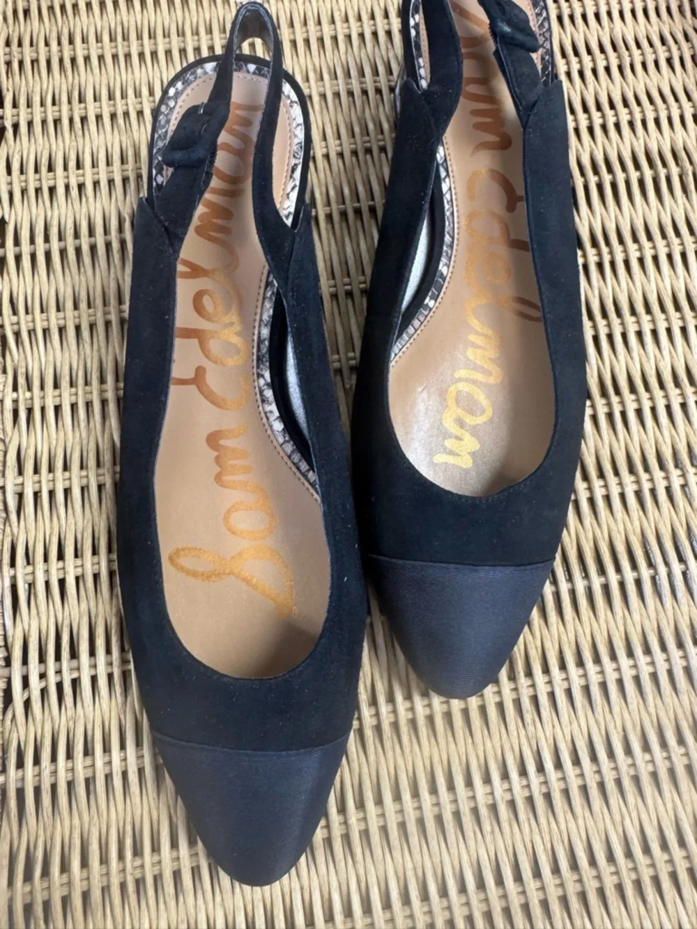 Sam Edelman Black Slingback Heels Size 11 | Marble Heel | Pointed Toe | Like New